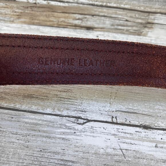 Fossil Western Leather Belt Sz 38 Brown Metal Woven Concho Silver Tone Cowgirl - Picture 13 of 14